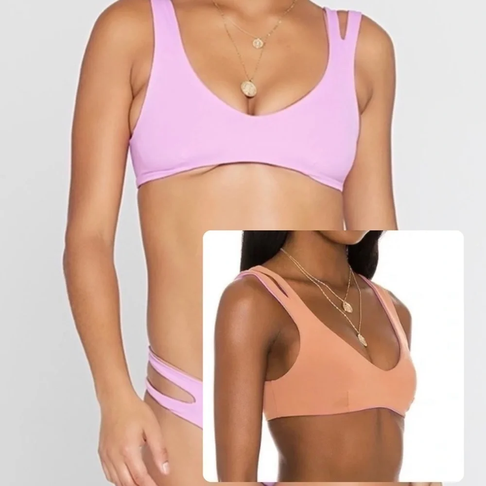 L*SPACE One Wave Bikini Top Reversible Rosebud/Putty Size XS NWOT!